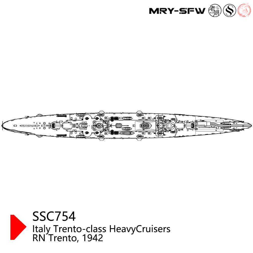 SSMODEL 754S Military Model Kit Italy Trento-Class Heavy Cruisers RN Trento, 1942 Full Hull