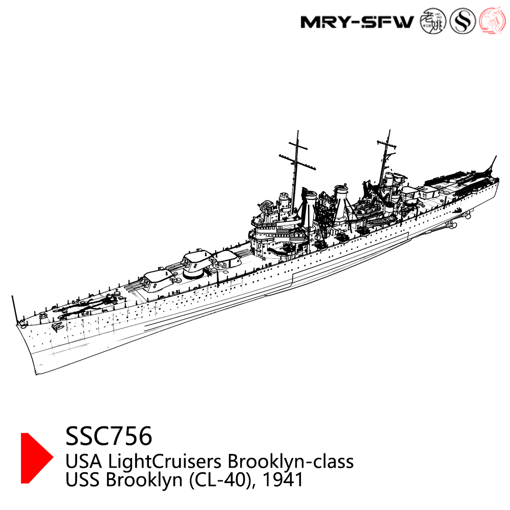 MRY-SFW SSC756 Military Model Kit USA Light Cruisers Brooklyn-Class, USS Brooklyn (CL-40), 1941 Water Line