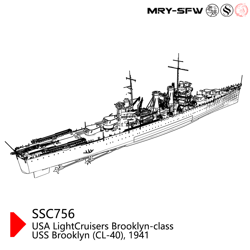 SSMODEL 756S Military Model Kit USA Light Cruisers Brooklyn-Class, USS Brooklyn (CL-40), 1941 Full Hull