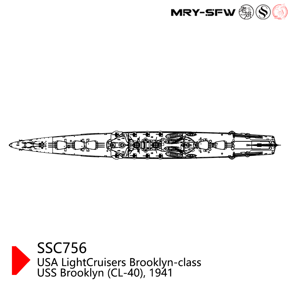 SSMODEL 756S Military Model Kit USA Light Cruisers Brooklyn-Class, USS Brooklyn (CL-40), 1941 Full Hull