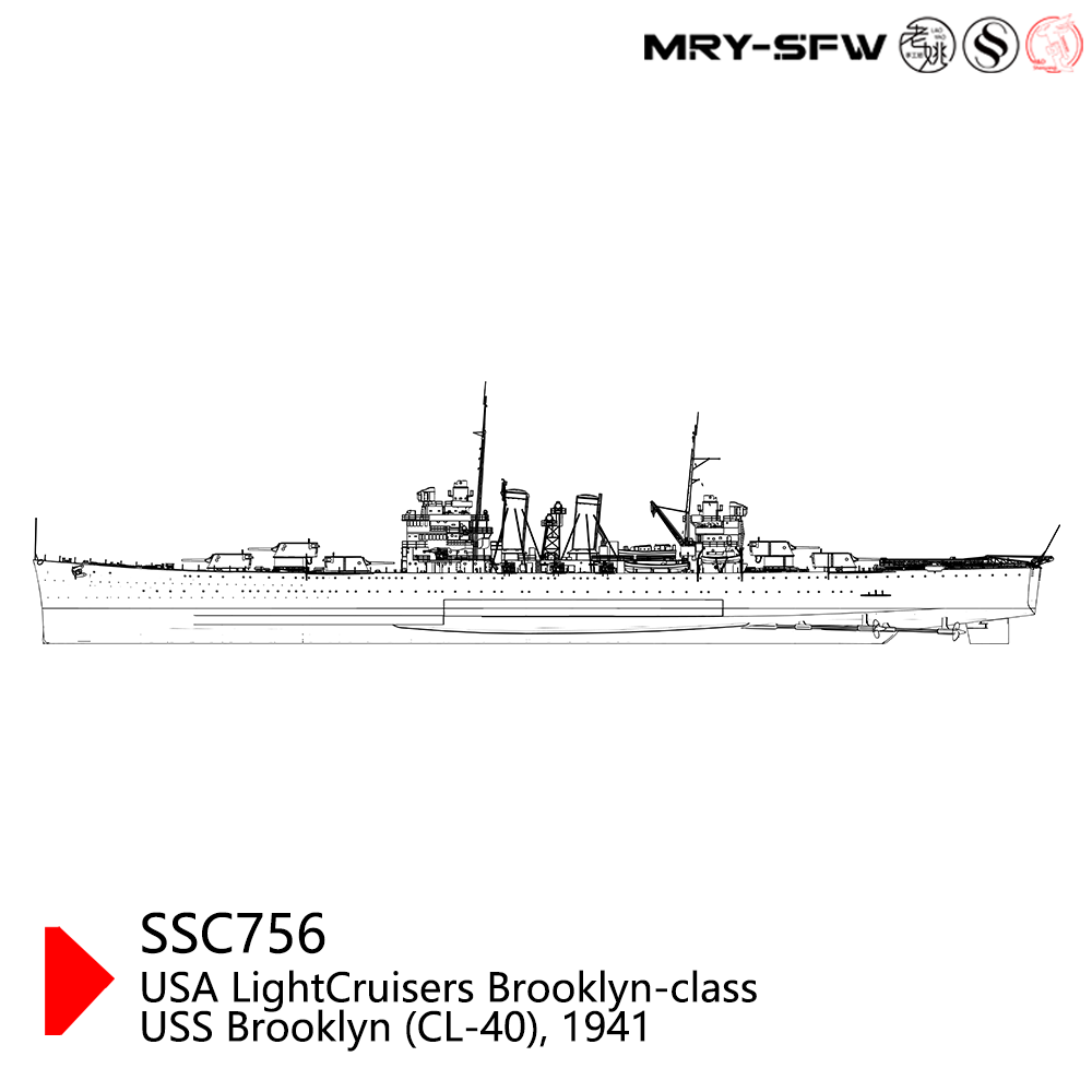 SSMODEL 756 Military Model Kit USA Light Cruisers Brooklyn-Class, USS Brooklyn (CL-40), 1941 Water Line
