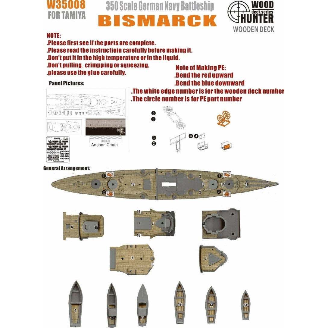 Hunter W35008 1/350 Wood Deck German BISMARCK FOR TAMIYA 78013
