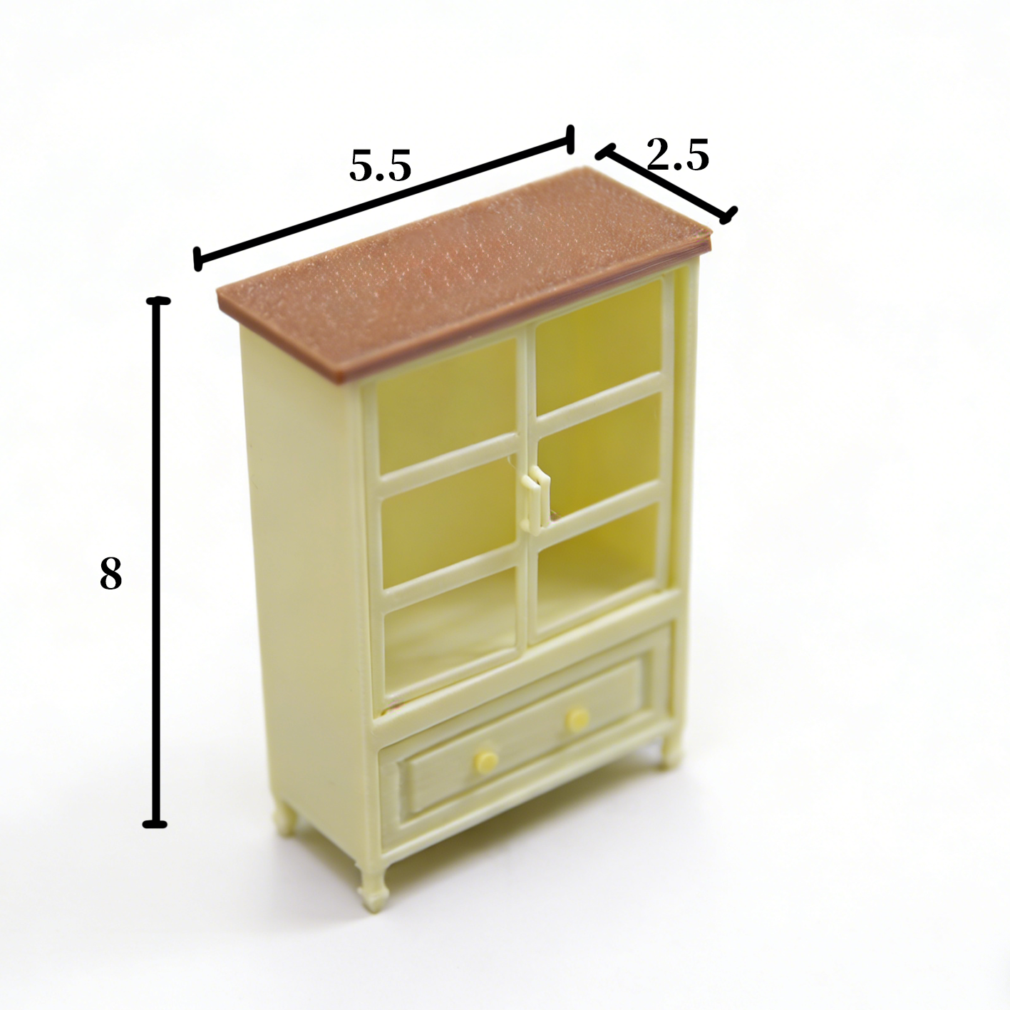 RHF318 Glass Door Tall Cabinet Cream Yellow Contrast Color Glass Door Cabinet, Miniature Scene Model Ornament