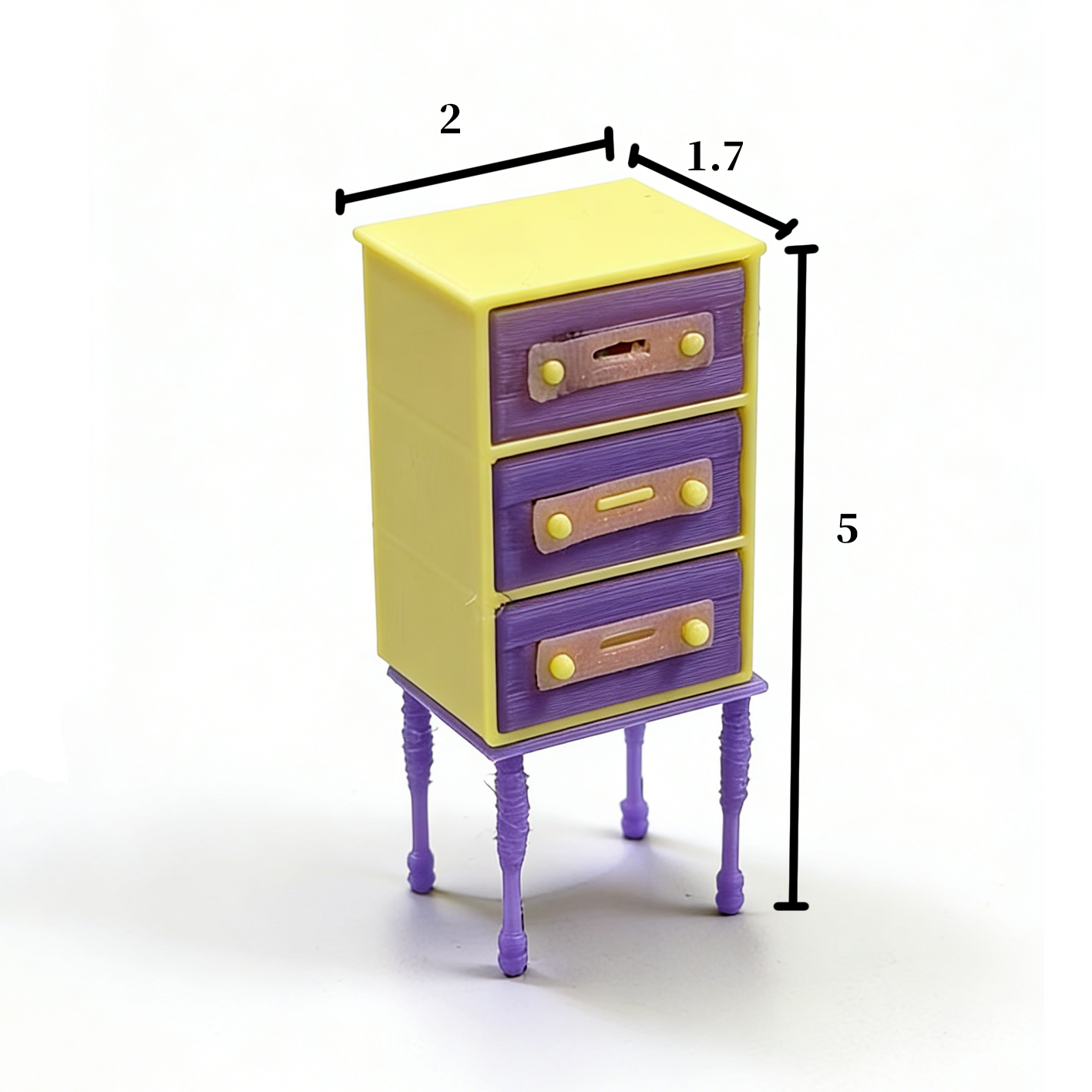RHF301 3-Drawer Tall Cabinet Yellow & Purple Contrast Retro Three-Drawer High-Leg Cabinet Miniature Scene Model Ornament