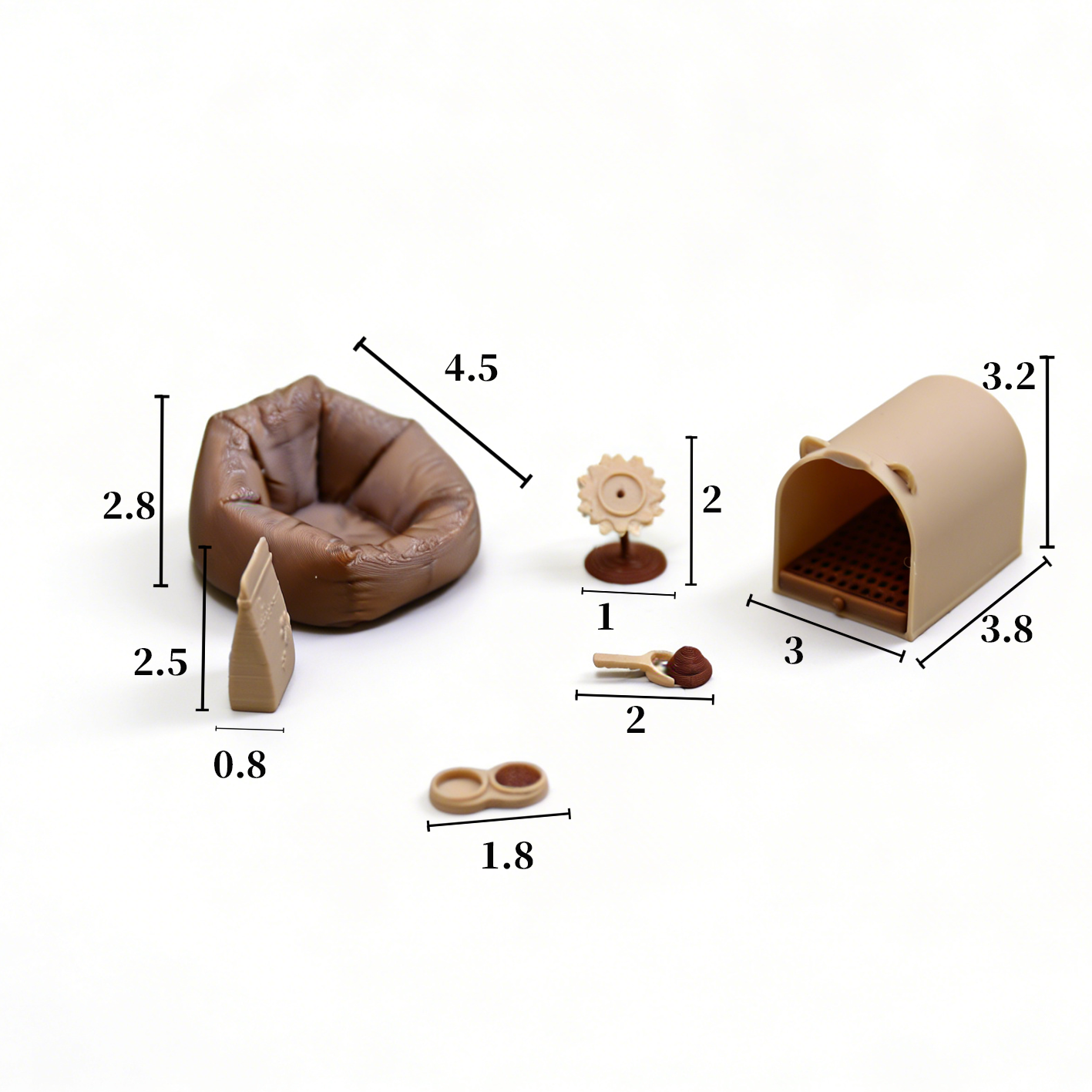 RHF334 6-Piece Pet Habitat Decor Set Sunflower Decor & Toy Vintage Milk Coffee Color Pet Scene 6-Piece Set
