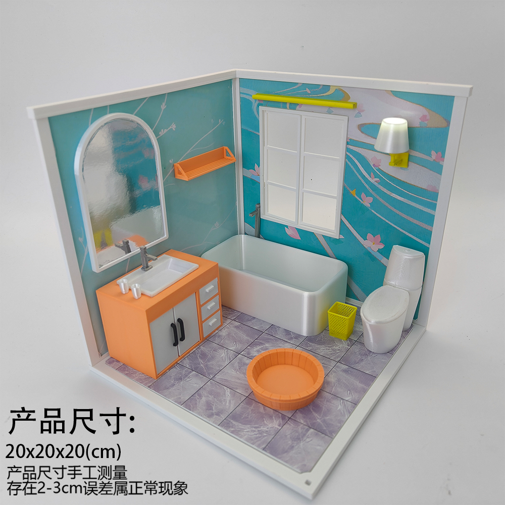 LYTP1003 Geometric Sweetness Spring Bathroom 3D Printing DIY Miniature Scenes Dollhouse Creative Decorations Desktop Scenarios Mini Models 18-Inch BJD OB Doll