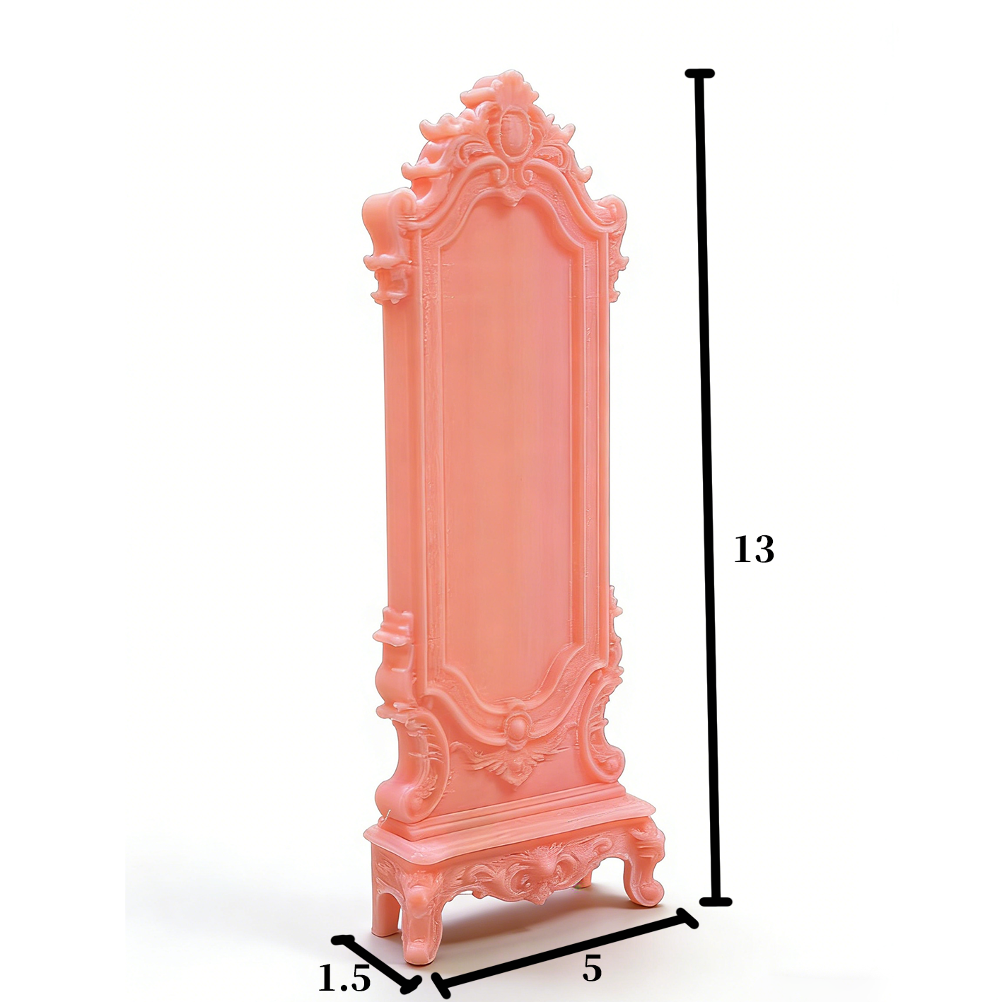 RHF302 Full-length Standing Mirror Pink Mist Rose Rococo Standing Mirror, Miniature Scene Model Ornament Dollhouse Accessory