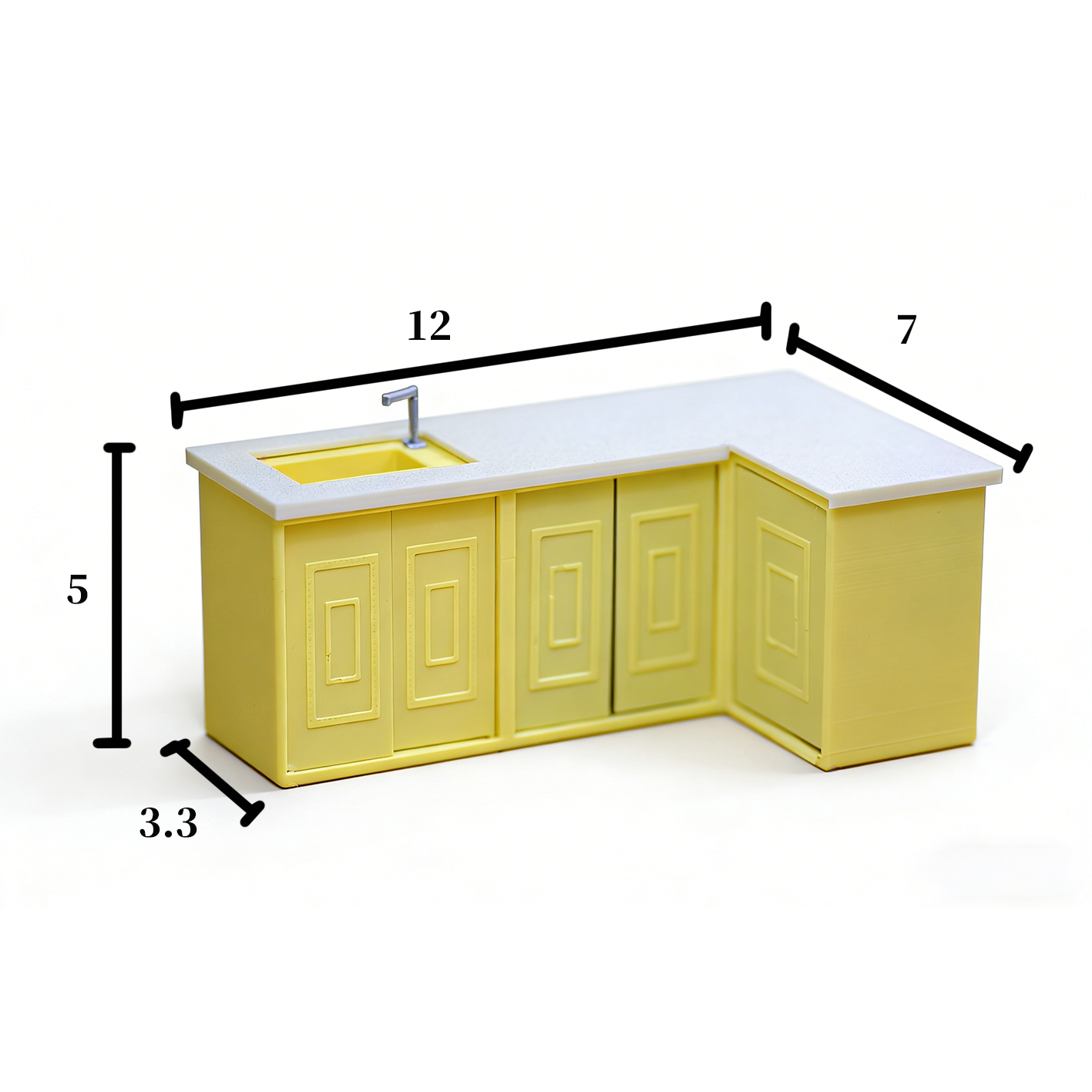 RHF311 Corner Sink Cabinet Cream Yellow L-Shaped Corner Sink Cabinet, Miniature Scene Model Ornament Dollhouse Accessory