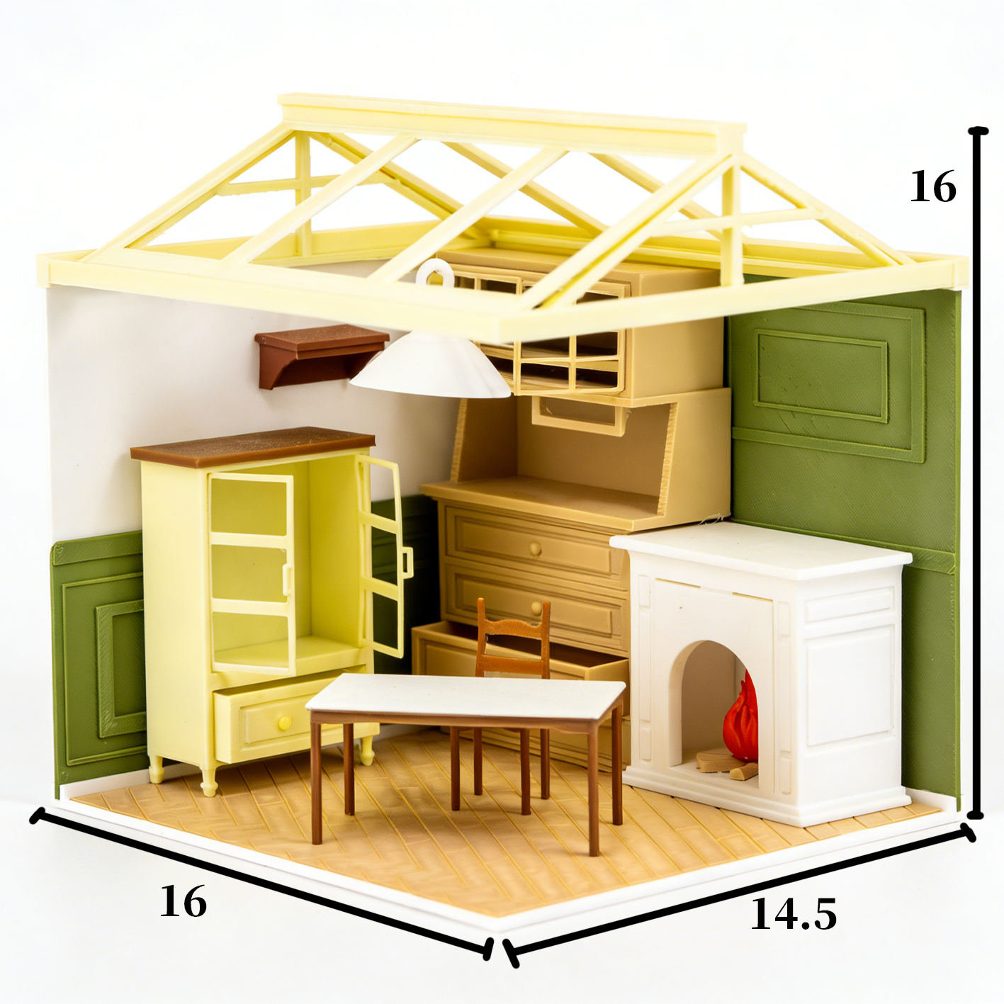 RHF316 Sunroom Scene Set Cream Green Fireplace Sunroom Scene Set Miniature Scene Model Ornament Dollhouse Accessory Home Scene Prop Desktop Creative Decor