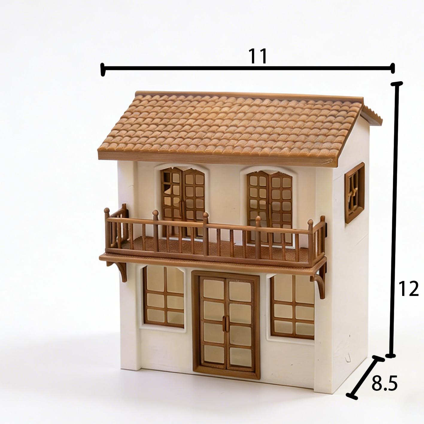 RHF285 Milky White Retro-style Miniature House Milky White Retro-style Miniature House, Double-storey Building with Balcony