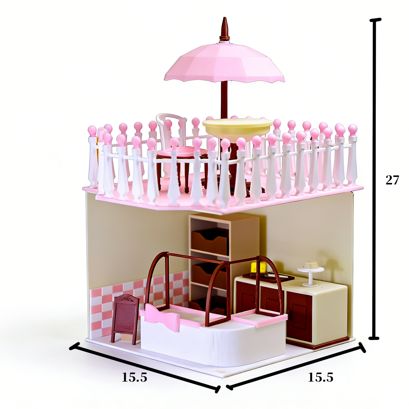 RHF322 Two-Story Terrace Dessert Shop Scene Set Pink & White 2-Tier Terrace Dessert Shop Scene Set