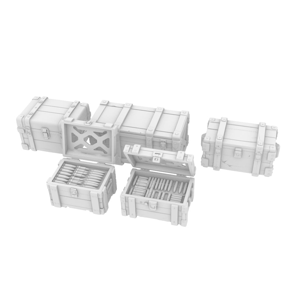 MRY-SFW LYTS672 3D Printed Military Wooden Crate Set, Trench & Camp Scene Accessories, Unpainted White Model