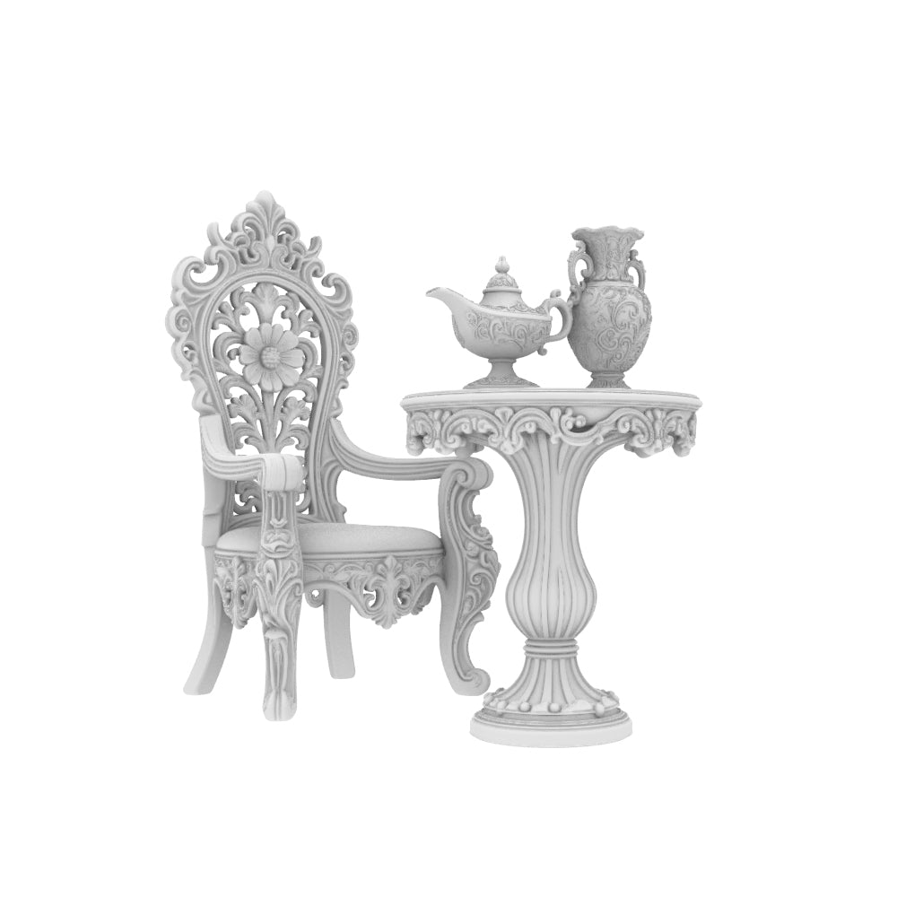 MRY-SFW LYTS689 3D Printed European Classical Palace Furniture Set, Unpainted White Model, Miniature Diorama Accessories