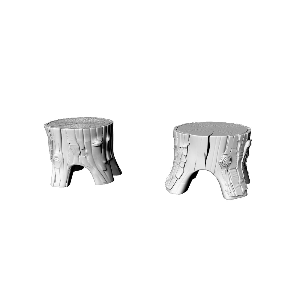 MRY-SFW LYTS584 3D Printed Unpainted White Resin Miniature Farmhouse Tree Stump Stool Set for Dollhouse Outdoor Diorama
