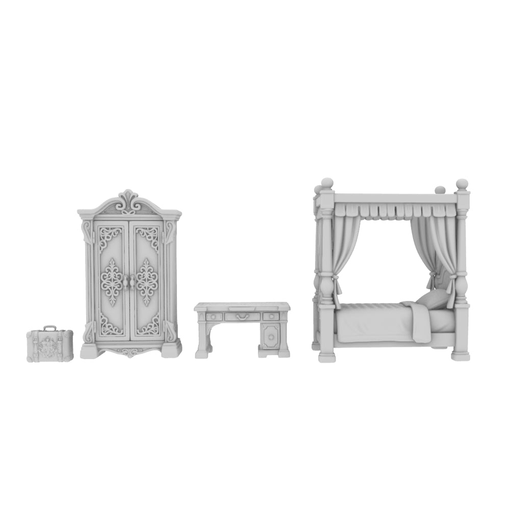 MRY-SFW LYTS684 3D Printed Wizard School Dorm Furniture Set, Unpainted White Model, Fantasy Miniature Diorama