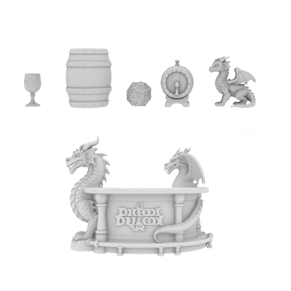 MRY-SFW LYTS683 3D Printed Fantasy Dragon Tavern Scene Set, Unpainted White Model, RPG Miniature Accessories