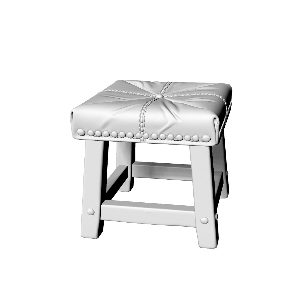MRY-SFW LYTS586 3D Printed Unpainted White Resin Miniature Vintage Leather Outdoor Stool for Dollhouse Patio Diorama