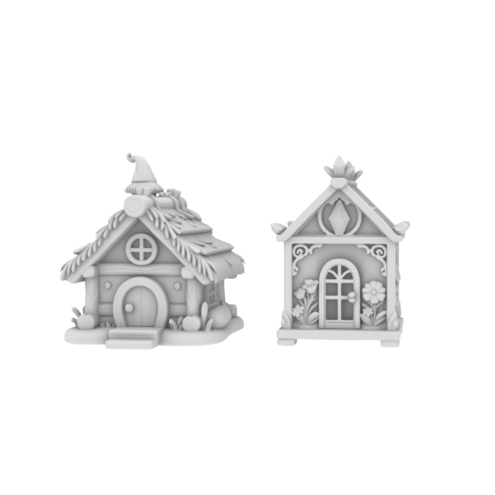 MRY-SFW LYTS681 3D Printed Elf Magic Forest Cottage Set, Unpainted White Model, Fantasy Miniature Diorama