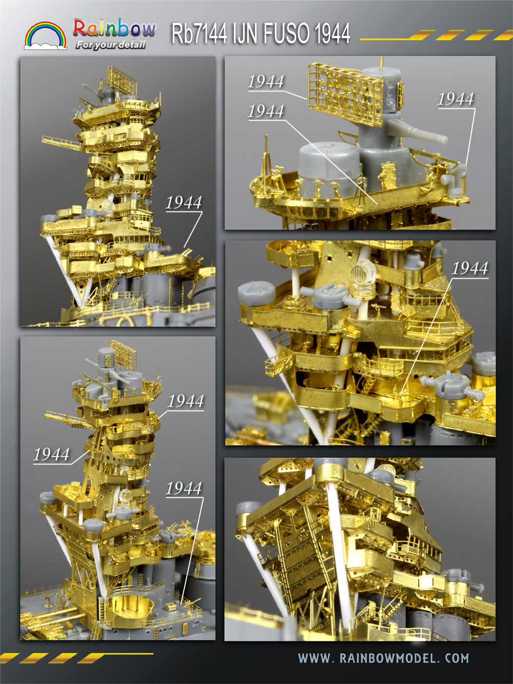 Rainbow RB7144 1/700Detail Up IJN Battleship Fuso 1944 upgraded set