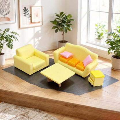 RHF373 Macaron Yellow & Pink Living Room Furniture Set Miniature Model Macaron Yellow & Pink Living Room Furniture Set Miniature Model for Dollhouse