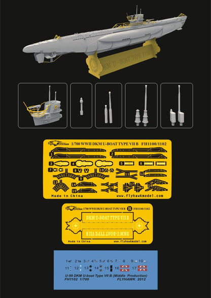 Flyhawk FH1102 1/700 U-99 DKM U-BOAT TYPE VII B Plastic Model Kit