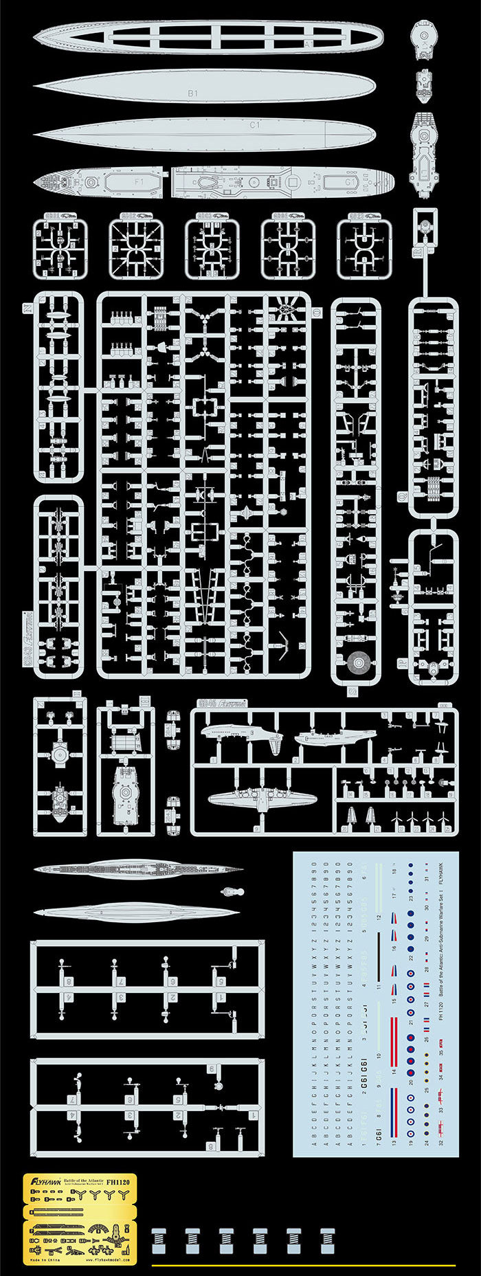 Flyhawk FH1120 1/700 Battle of the Atlantic Anti-Submarine Warfare Set I Plastic Model Kit