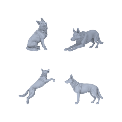 Yao's Studio LYTR191 German Shepherd Resin Miniature Model 4-Figure Set, Unpainted Dynamic Pose Figures, DIY Painting Scene Decoration Miniatures Diorama Resin Figures
