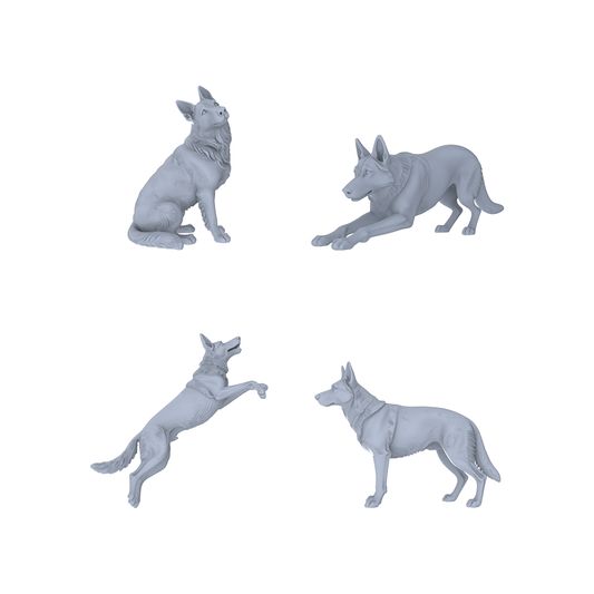 Yao's Studio LYTR191 German Shepherd Resin Miniature Model 4-Figure Set, Unpainted Dynamic Pose Figures, DIY Painting Scene Decoration Miniatures Diorama Resin Figures