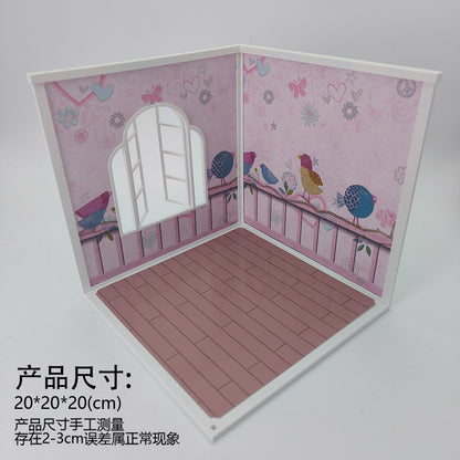 LYTP122002 1/12 Universal Wall & Floor Combination 3D Printing DIY Miniature Scene Dollhouse Creative Pendant Desktop Scene OB Baby 12-Inch Baby House Assembly Versatile Wall BJD Spring Guest Room Or Sweet Guest Room