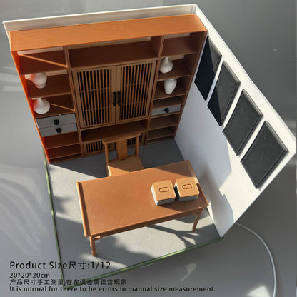 RHF121025 Chinese Style Study Room 3D Printing DIY Miniature Scenes Dollhouse Frame Creative Decorations Desktop Scenarios Mini Models BJD OB Doll