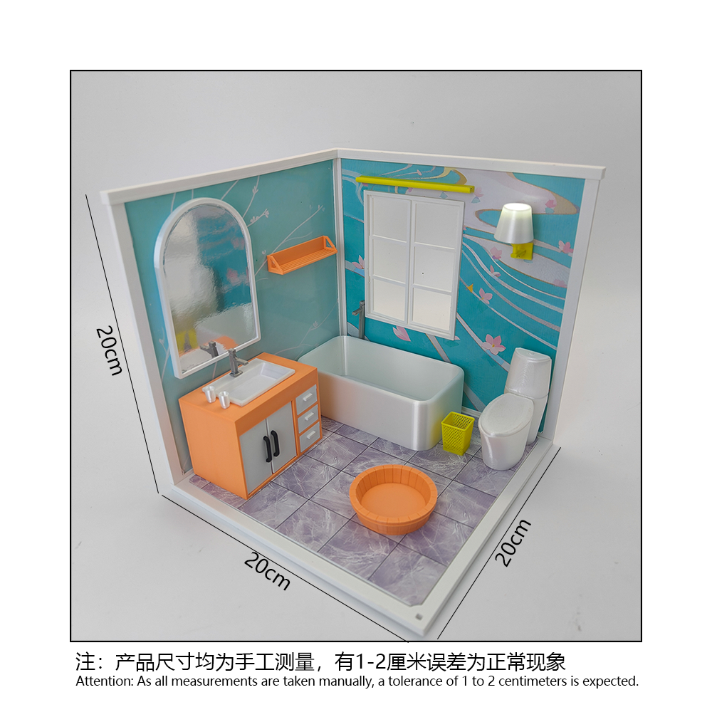 LYTP1003 Geometric Sweetness Spring Bathroom 3D Printing DIY Miniature Scenes Dollhouse Creative Decorations Desktop Scenarios Mini Models 18-Inch BJD OB Doll