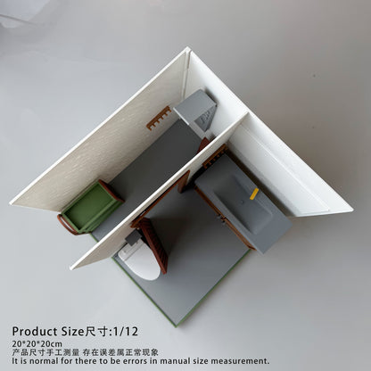 RHF121023 Washroom Scene 3D Printed Bathroom Scene Miniature Model - Dollhouse Bathroom Furniture & Layout, BJD/OB Dolls Washroom Scene