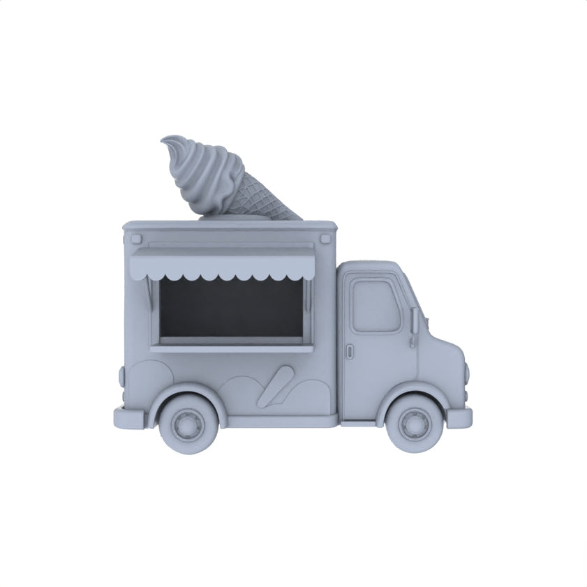 Yao's Studio LYTA130 Unfinished Ice Cream Food Truck Model, Unpainted Kit for DIY Painting & Street Scene Projects