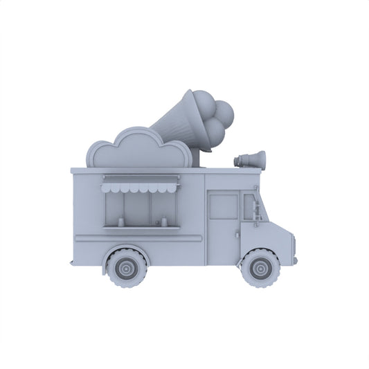 Yao's Studio LYTA133 Unfinished Cloud-Themed Ice Cream Van Model, Unpainted Kit for DIY Painting & Street Scene Projects