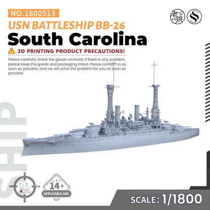 SSMODEL 513 Military Warship Model Kit US Navy South Carolina Battleship BB-26