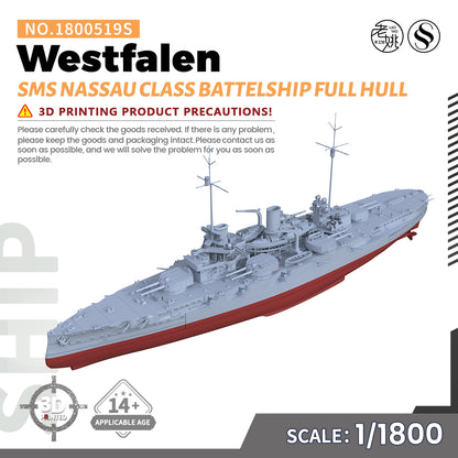 SSMODEL 519S Military Warship Model Kit SMS Nassau Class Westfalen Battelship