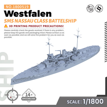 SSMODEL 519 Military Warship Model Kit SMS Nassau Class Westfalen Battelship