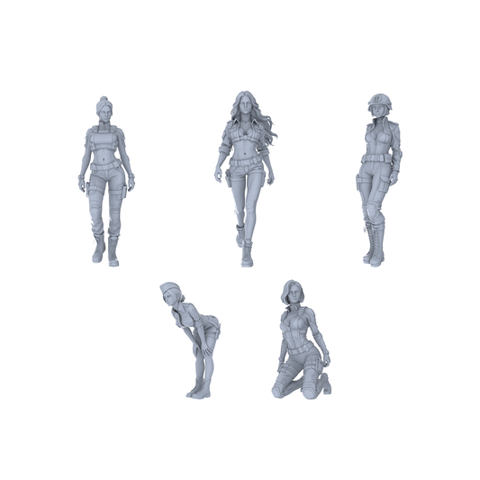 Yao's Studio LYTR193 Tactical Female Characters Resin Miniature Model 5-Figure Set, Unpainted Military Agent Figures, DIY Painting Scene Decoration Miniatures Diorama Resin Figures