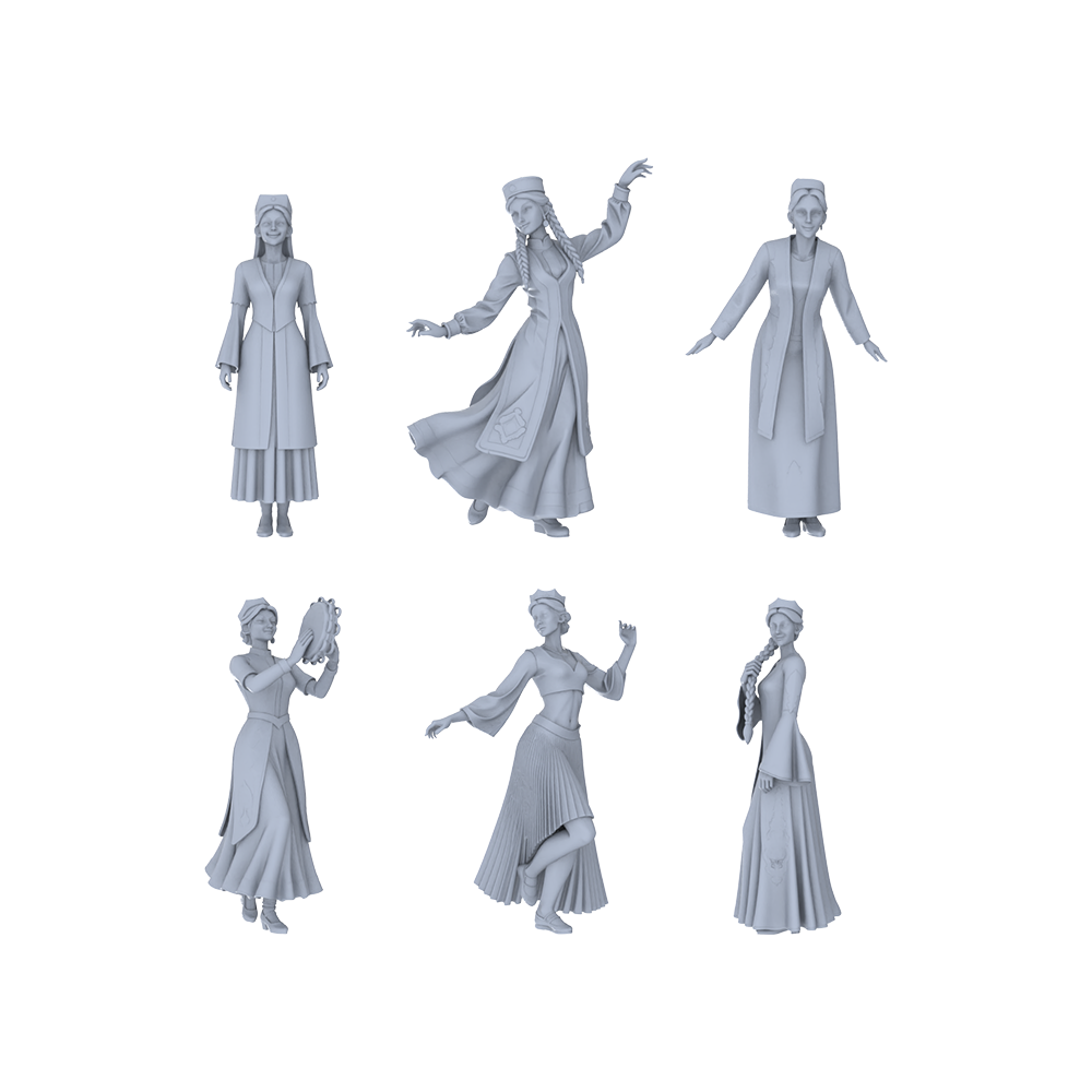 Yao's Studio LYTR195 Ethnic Dance Women Resin Miniature Model 6-Figure Set, Unpainted Western Region Dance Figures, DIY Painting Scene Decoration Miniatures Diorama Resin Figures
