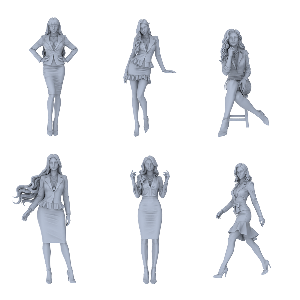 MRY-SFW LYTR706 Modern Figure Office Lady Business Style 6 pcs Miniature Car Diorama Figures Scene Props Accessories Resin