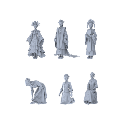 Yao's Studio LYTR265 Chinese Bride Hexad Resin Miniature Model 6-Figure Set, Unpainted Traditional Wedding Figures, DIY Painting Scene Decoration Miniatures Diorama Resin Figures