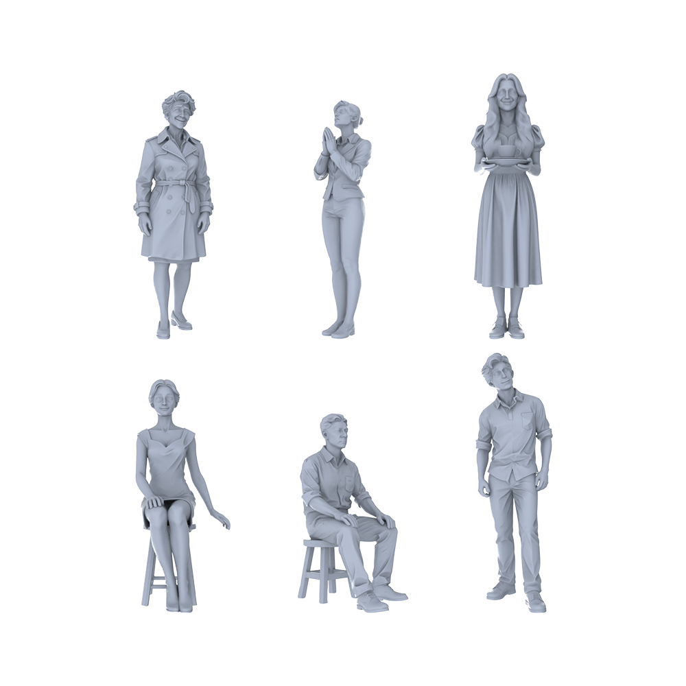 Yao's Studio LYTR201 Unpainted Miniature 6-Piece Set - City Pedestrians & Caf¨¦ Visitors Scene Models for Hobbyists Miniatures Diorama Resin Figures