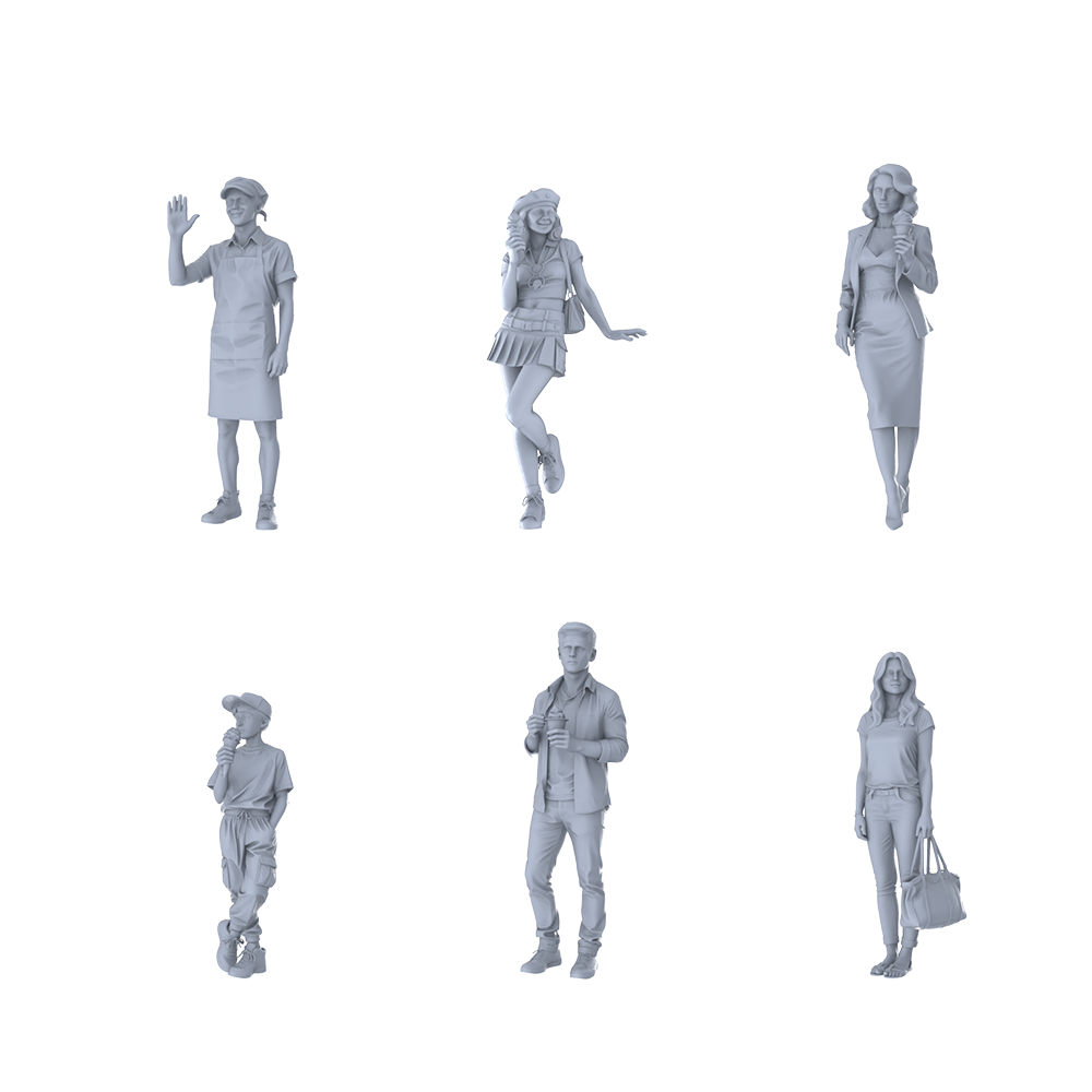 MRY-SFW LYTR549 Modern Street Casual People Daily Group of 6 Miniature Car Diorama Figures Scene Props Accessories Resin
