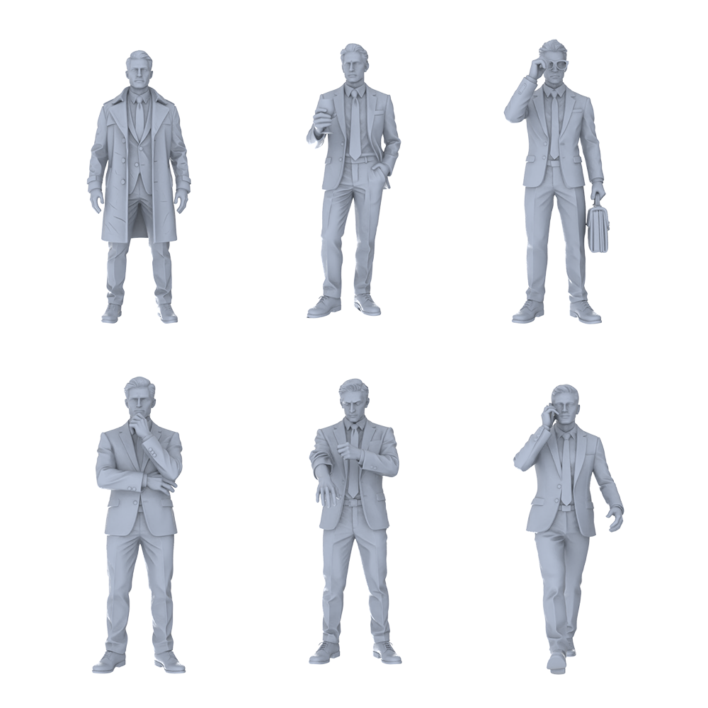 MRY-SFW LYTR692 Modern Figure Businessman Office 6 pcs Miniature Car Diorama Figures Scene Props Accessories Resin