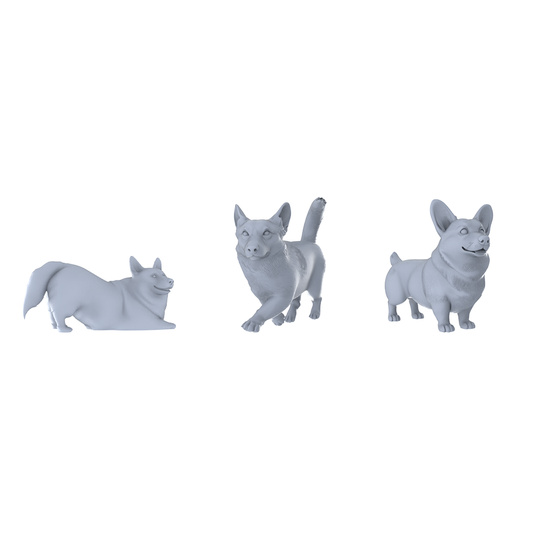 MRY-SFW LYTR534 Modern Welsh Corgis Pose Group of 3 Miniature Car Diorama Figures Scene Props Accessories Resin
