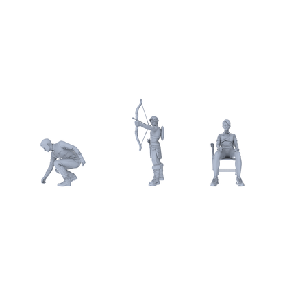 Yao's Studio LYTR143   Outdoor Adventure & Archery Scene Resin Miniature Model 3-Figure Set - Adventurer & Archer Figures Unpainted DIY Model Painting Outdoor Scene Decor 1set