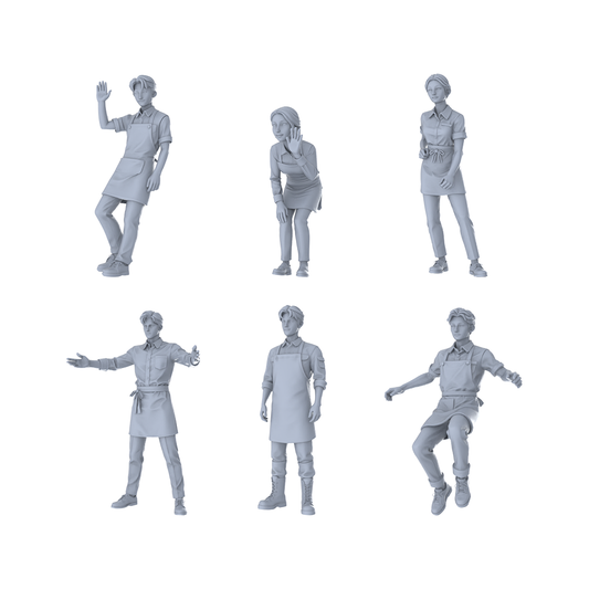 Yao's Studio LYTR281 Unpainted Miniature 6-Piece Food Service Set, Ideal for Diorama & Street Scene Painting Miniatures Diorama Resin Figures