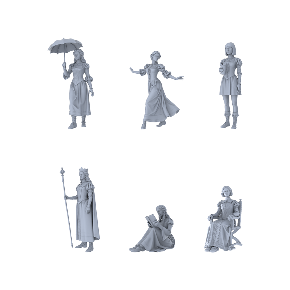 MRY-SFW LYTR482 Medieval European Noble Ladies Court Group of 6 Miniature Car Diorama Figures Scene Props Accessories Resin