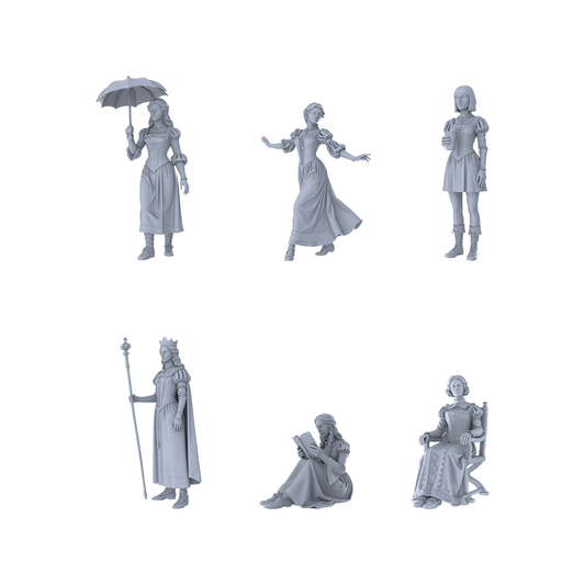 MRY-SFW LYTR482 Medieval European Noble Ladies Court Group of 6 Miniature Car Diorama Figures Scene Props Accessories Resin