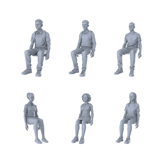 Yao's Studio LYTR313  Unpainted Seated Student Miniatures 6-Pack | For Diorama & Hobby Painting Miniatures Diorama Resin Figures